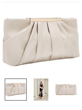 Elegant Pleated Evening Clutch - Cream